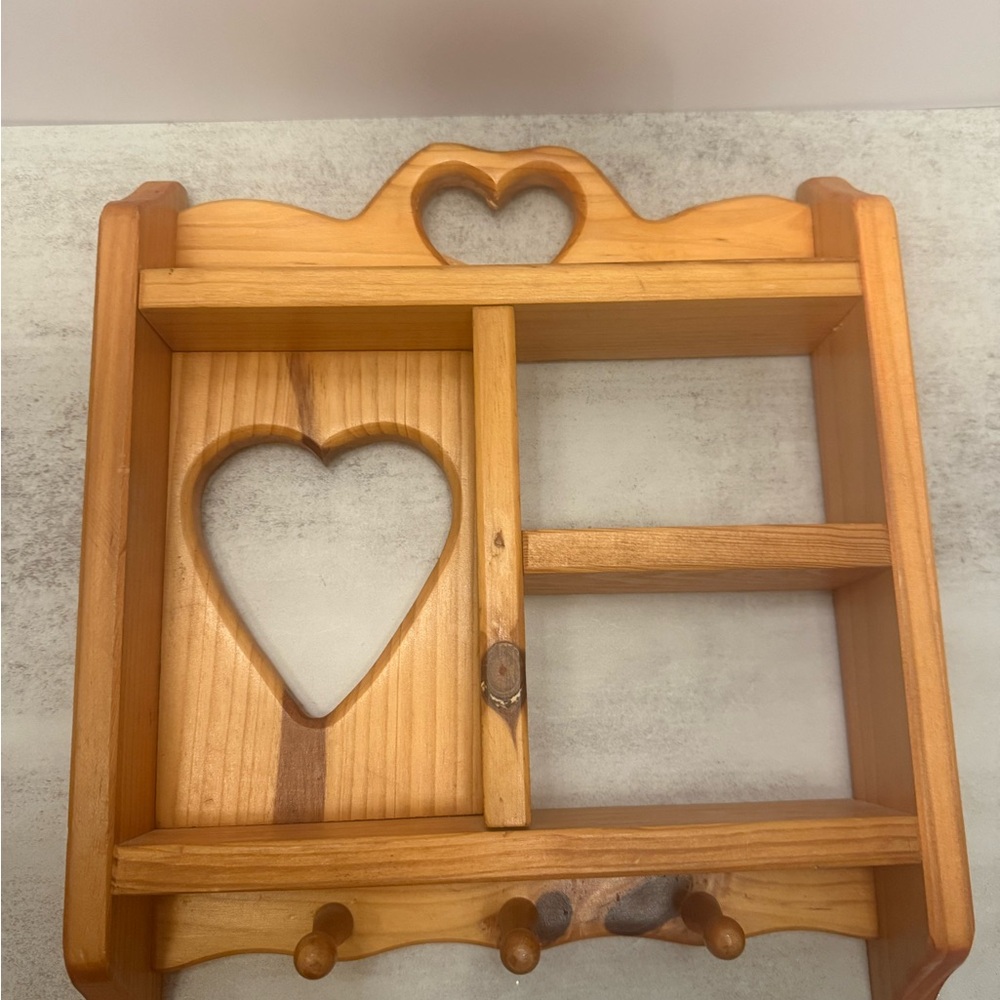 Heart Design Wooden Wall Shelf